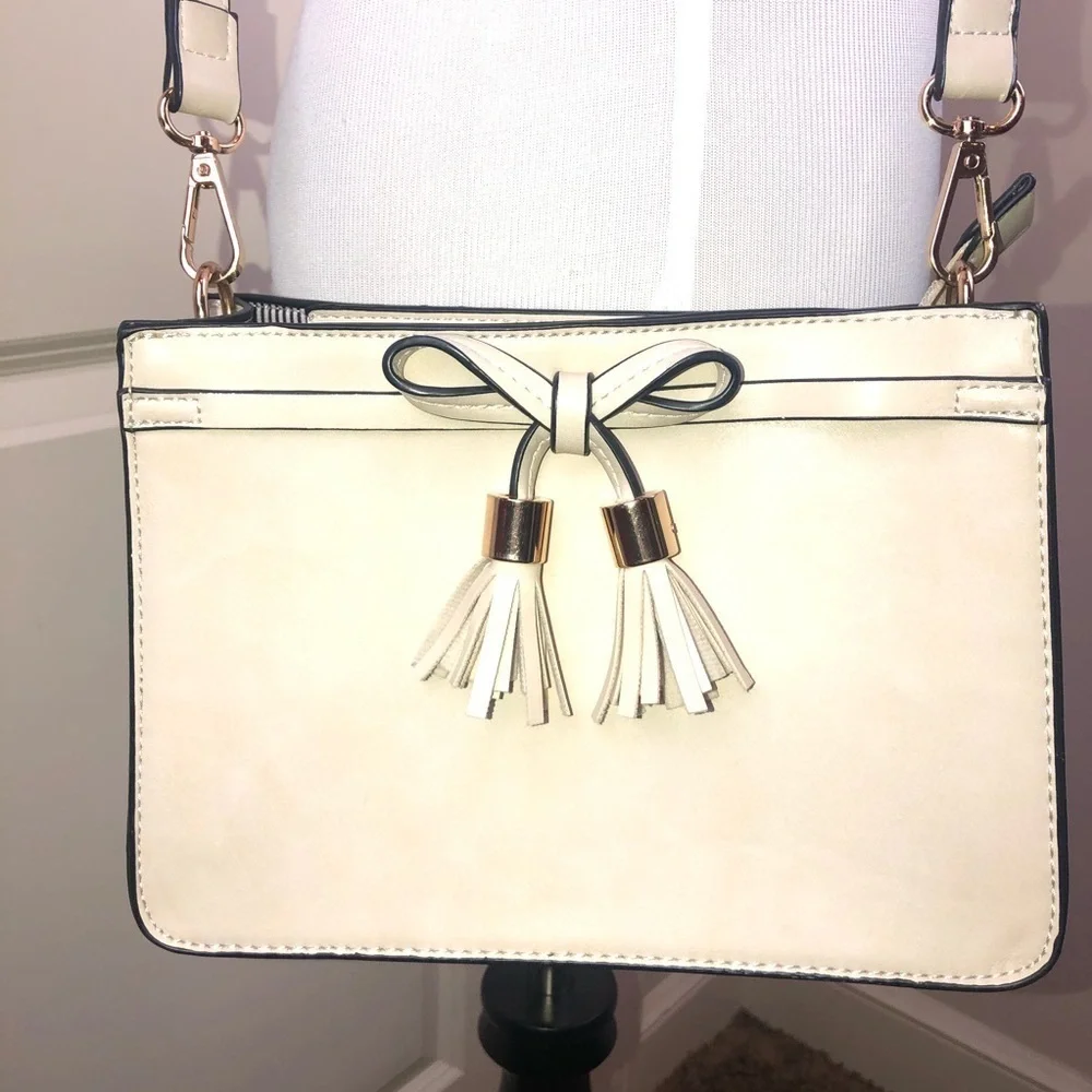 Ivory White Faux Leather Bow Front Crossbody